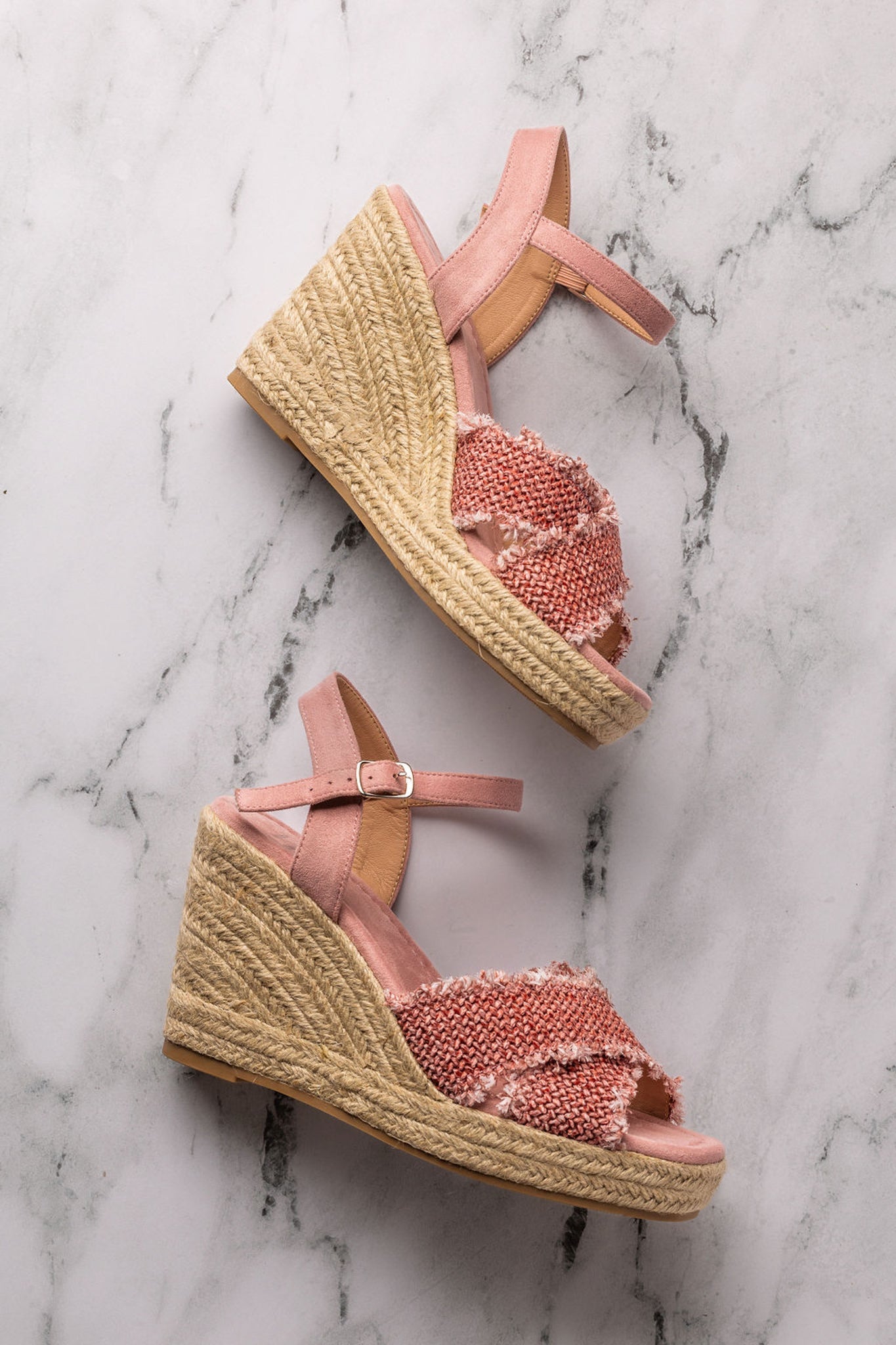 Elinor Pink Wedge Sandals with Adjustable Ankle Strap Naughty Monkey