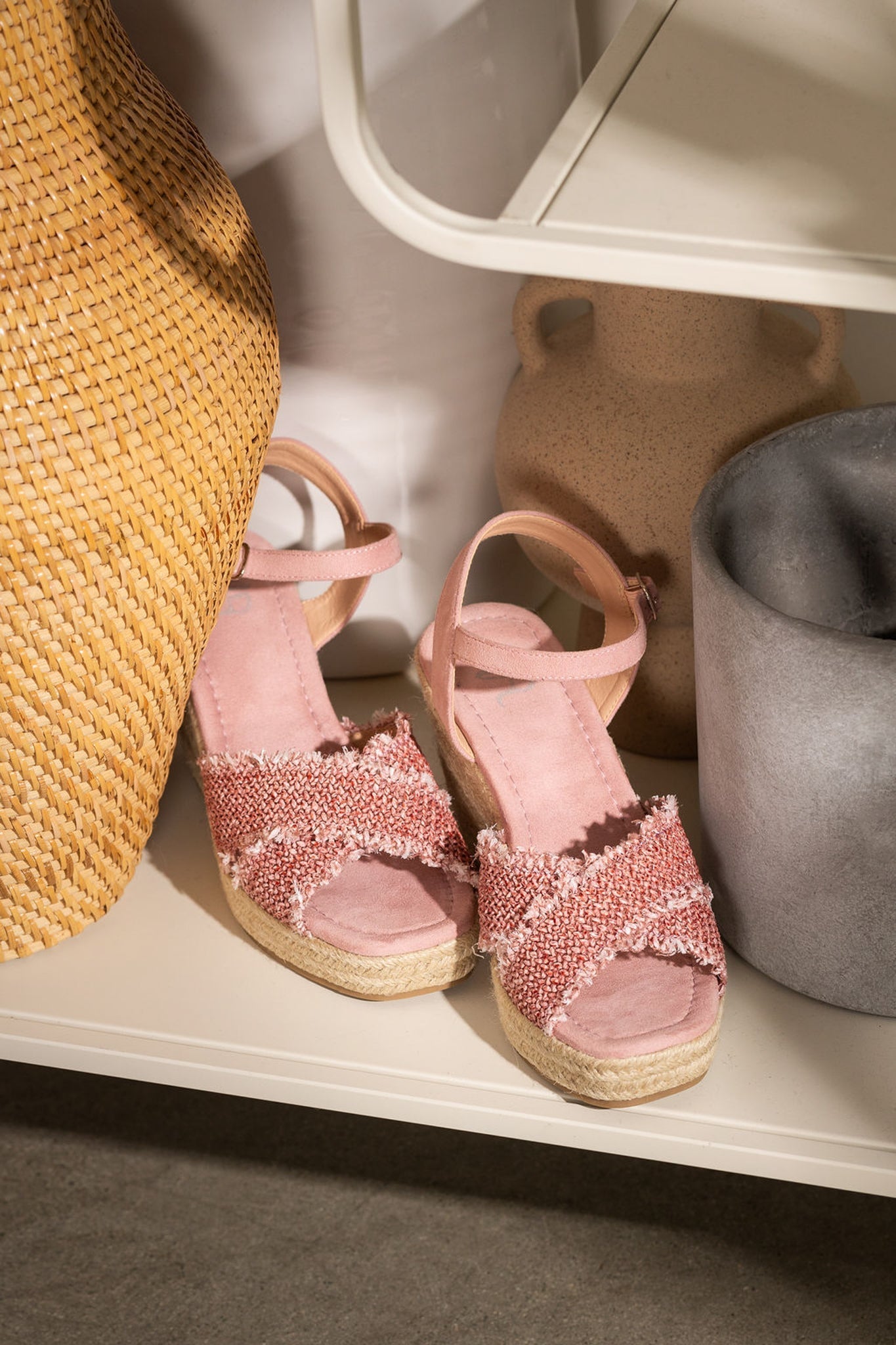 Elinor Pink Wedge Sandals with Adjustable Ankle Strap Naughty Monkey