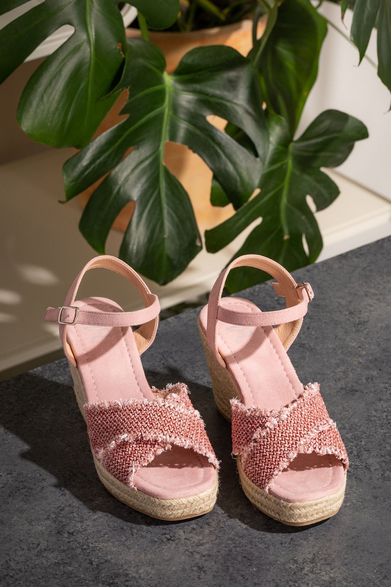 Elinor Pink Wedge Sandals with Adjustable Ankle Strap Naughty Monkey