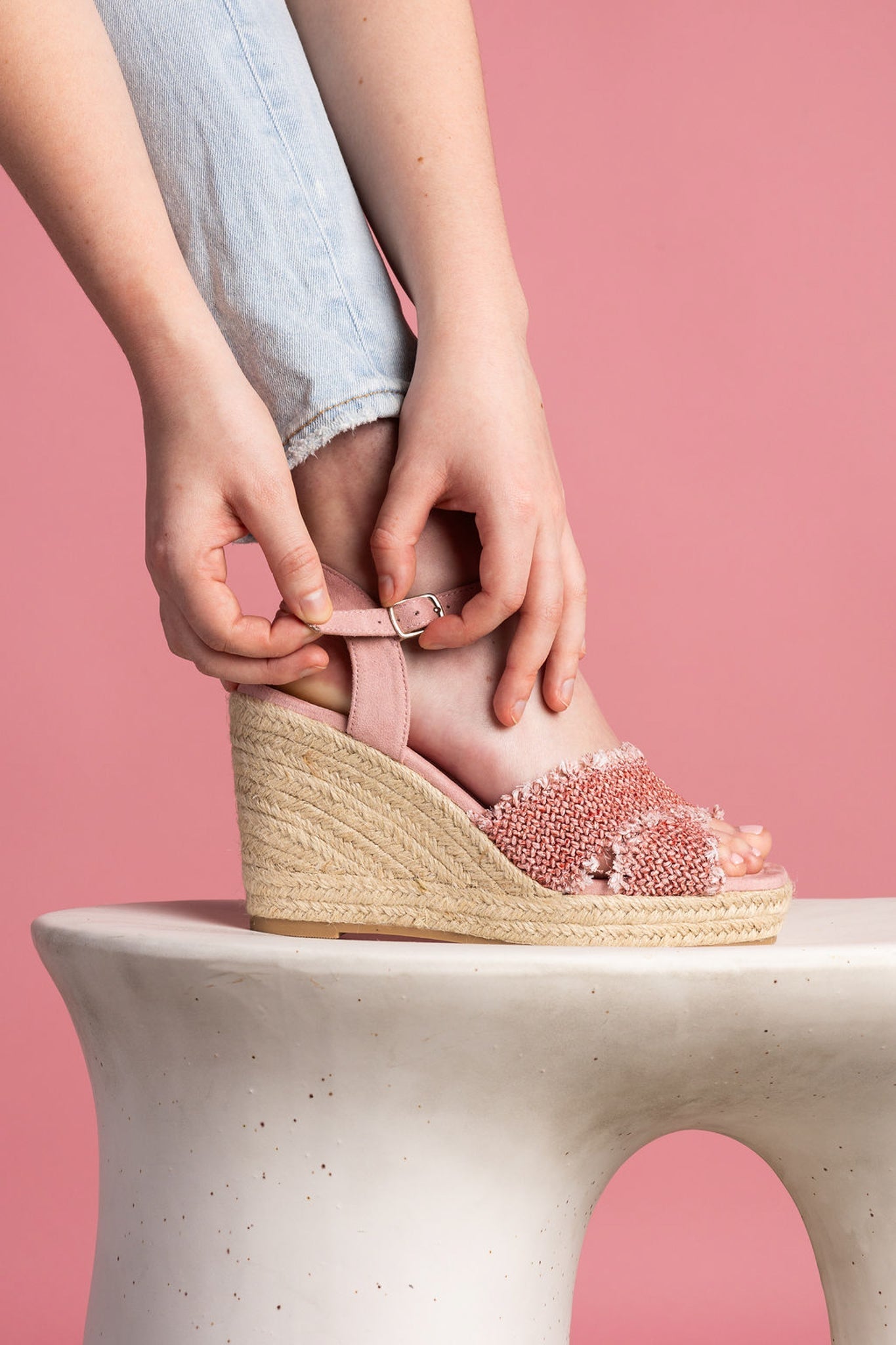 Elinor Pink Wedge Sandals with Adjustable Ankle Strap Naughty Monkey