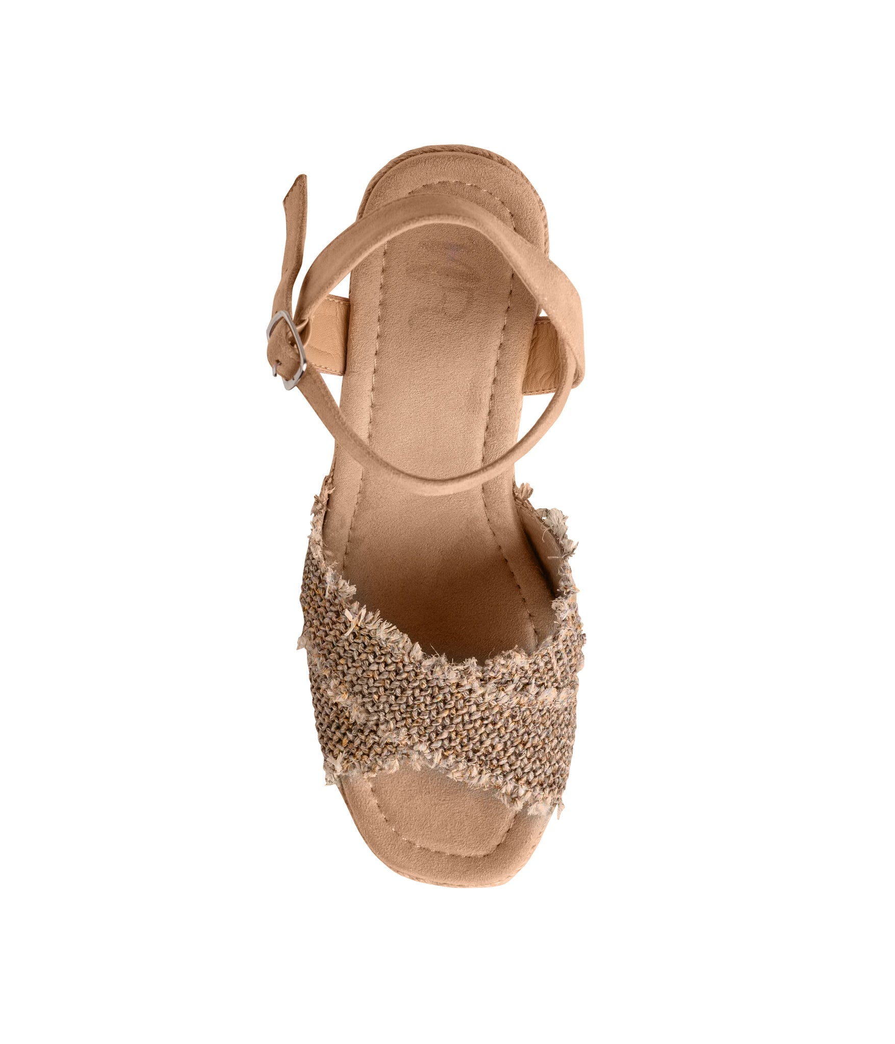 Elinor Wedge Taupe Ankle Strap Sandal 3.5 Inch Heel Naughty Monkey