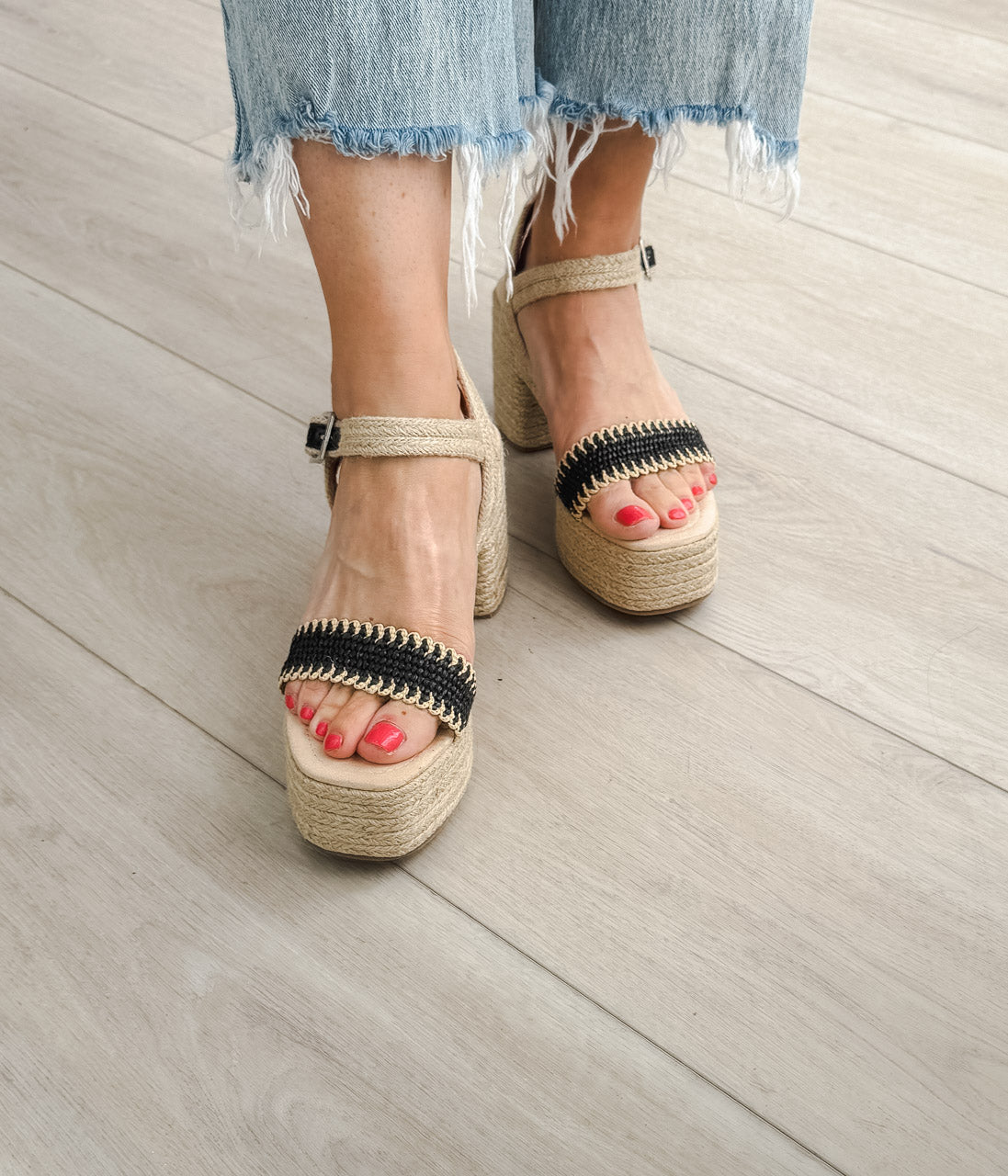 Elise Wedge Black Sandals With Ankle Strap Comfort Fit Naughty Monkey