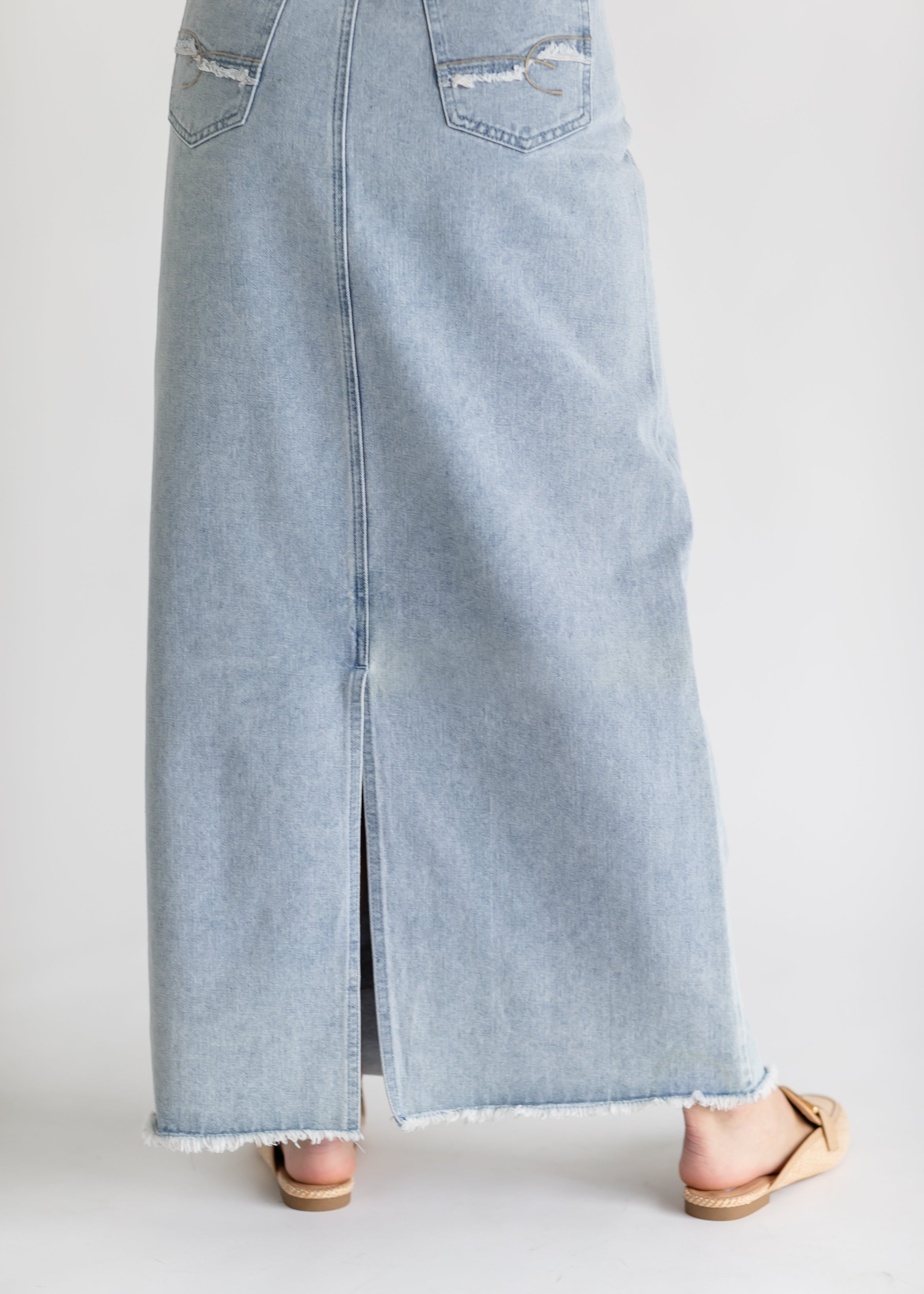 Elisha Light Wash Long Denim Skirt Inherit Co.