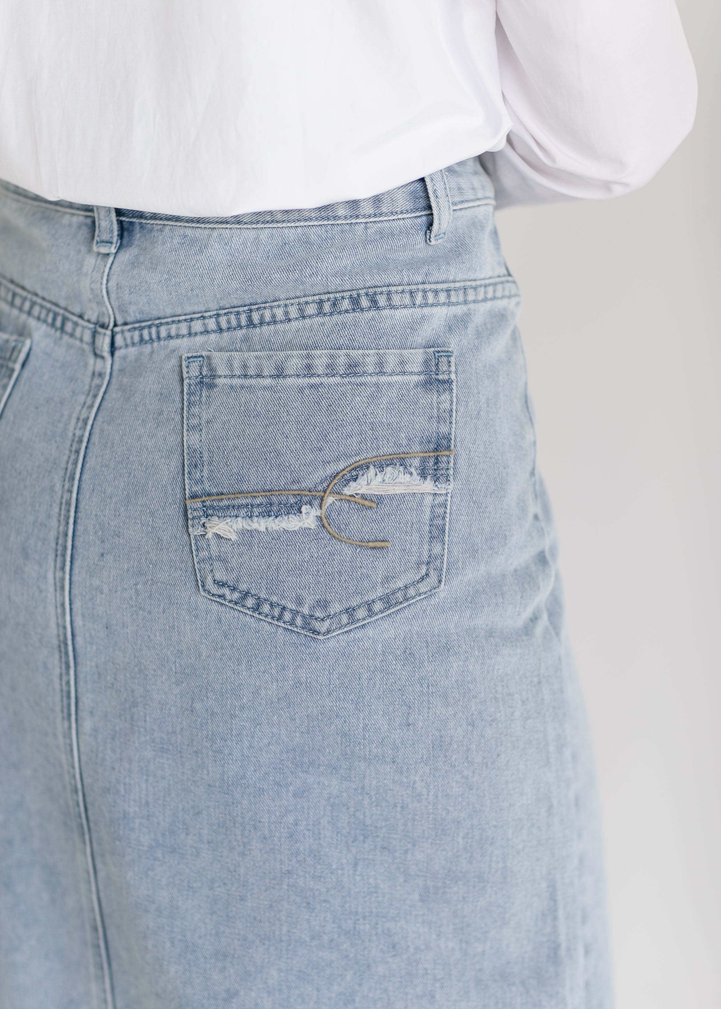 Elisha Light Wash Long Denim Skirt Inherit Co.