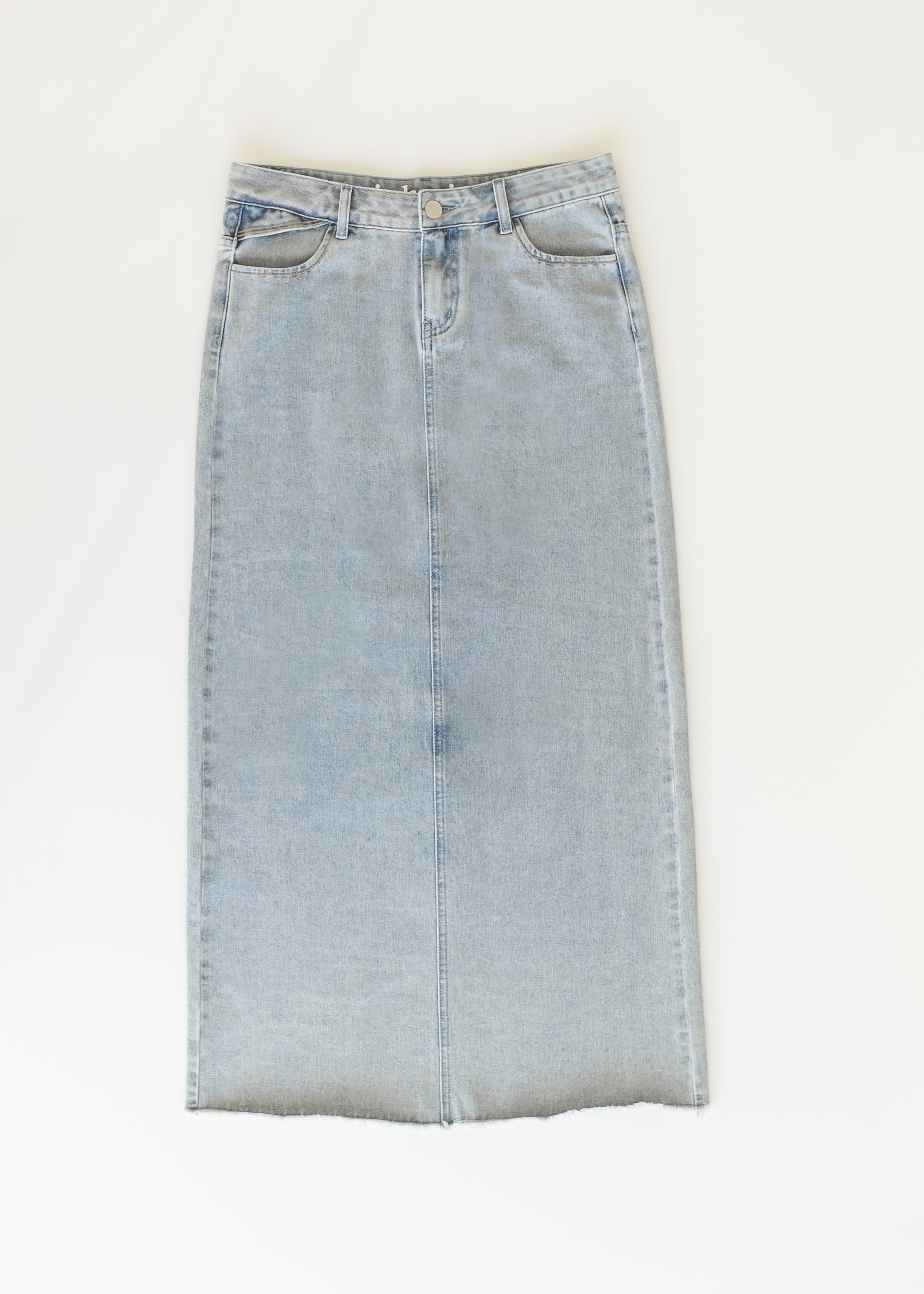 Elisha Light Wash Long Denim Skirt Inherit Co.