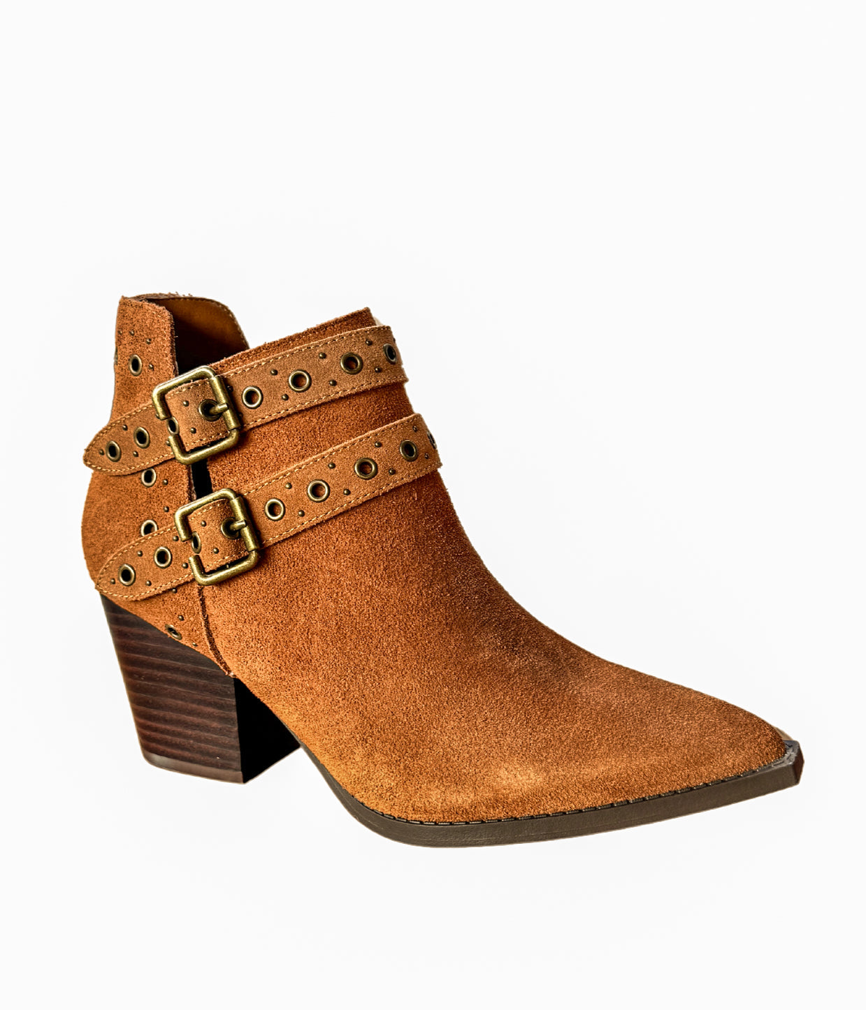Elsa Tan Suede Ankle Boots With Brass Grommets And Buckles Naughty Monkey