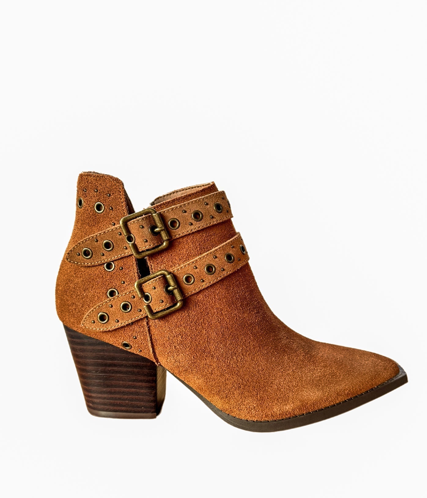 Elsa Tan Suede Ankle Boots With Brass Grommets And Buckles Naughty Monkey