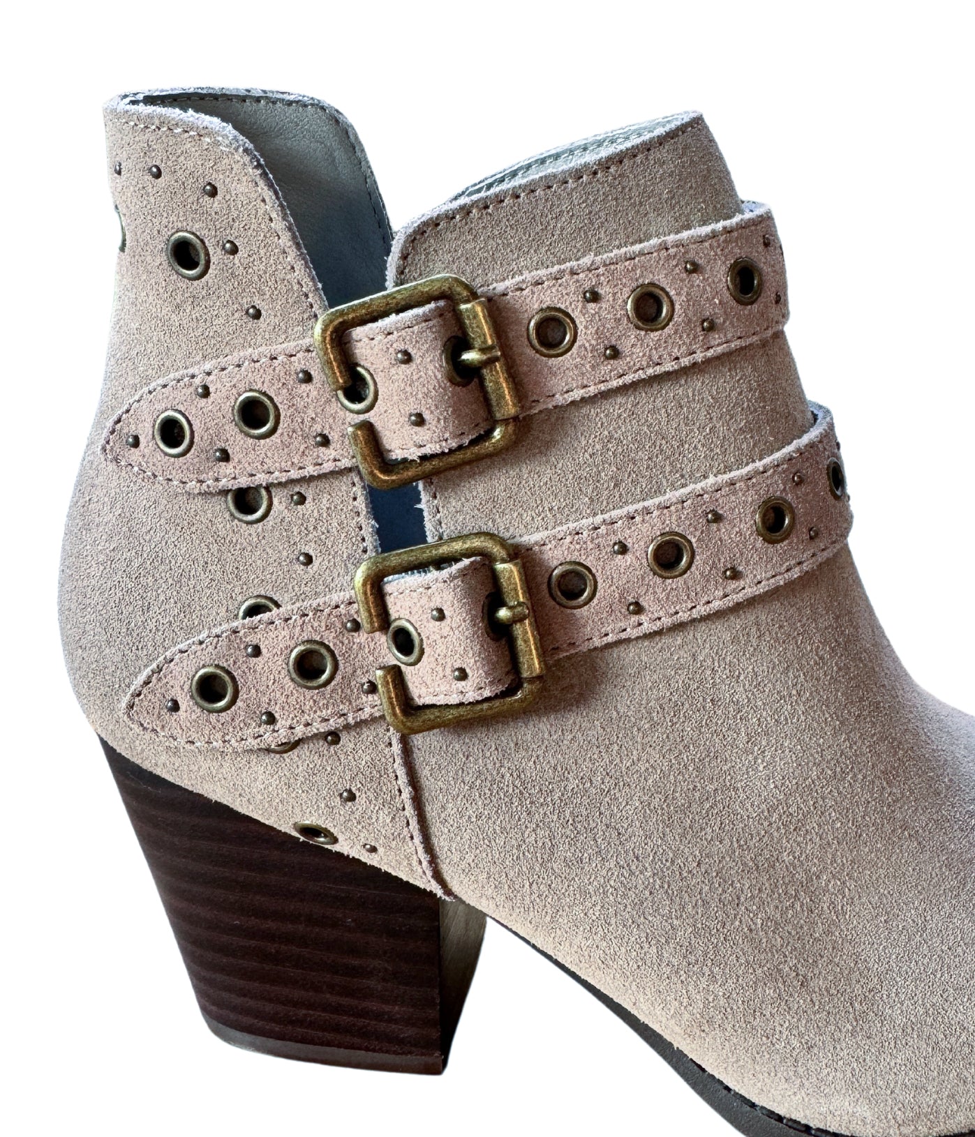 Elsa Suede Ankle Boot Taupe With Brass Grommets Buckles Naughty Monkey