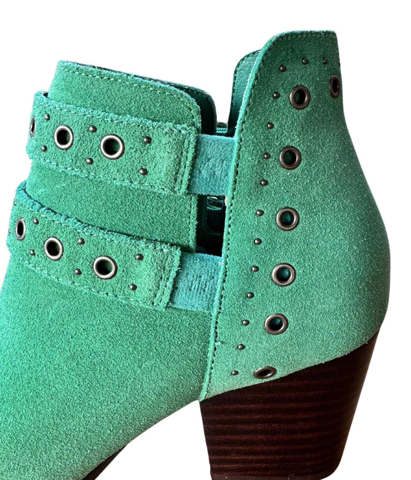 Elsa Leather Teal Ankle Boots With Brass Grommets Details Naughty Monkey