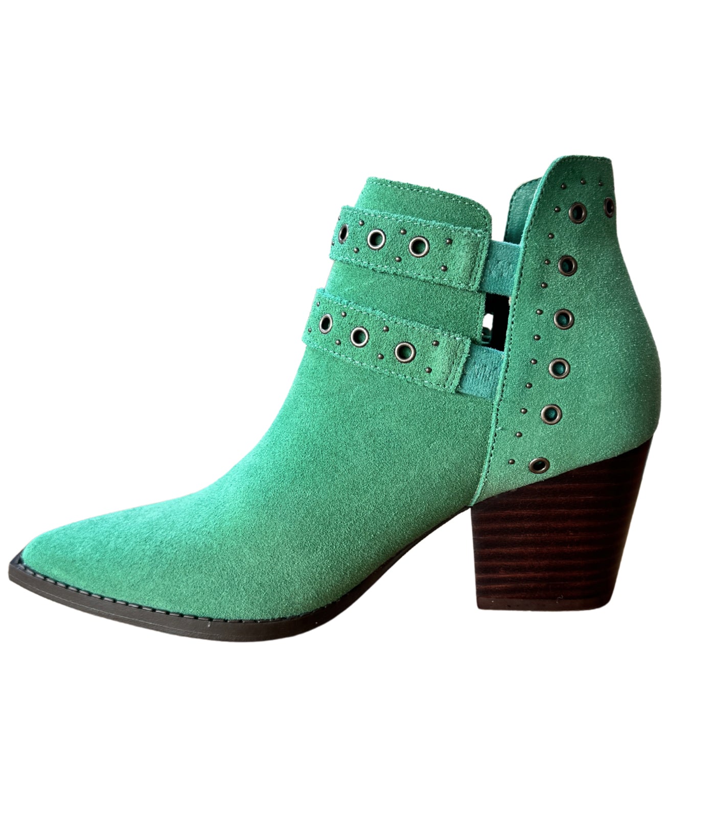 Elsa Leather Teal Ankle Boots With Brass Grommets Details Naughty Monkey