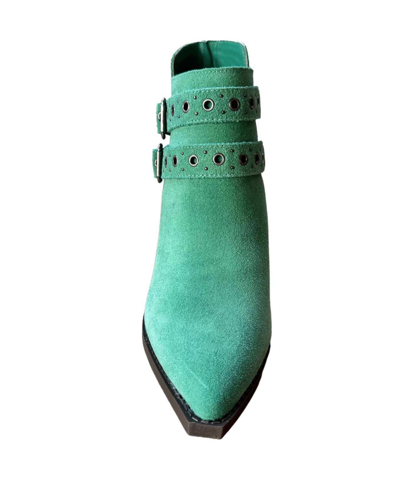 Elsa Leather Teal Ankle Boots With Brass Grommets Details Naughty Monkey