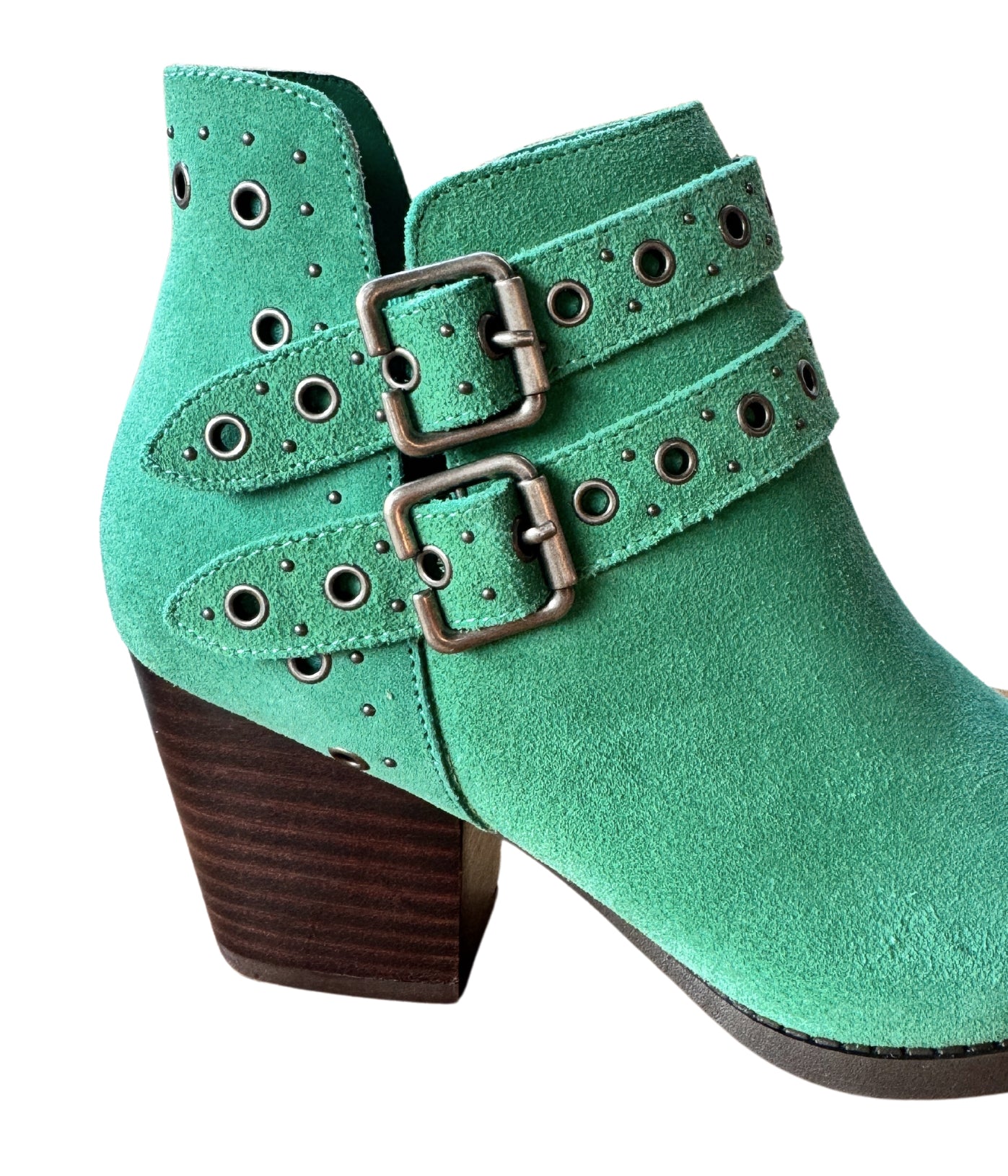 Elsa Leather Teal Ankle Boots With Brass Grommets Details Naughty Monkey