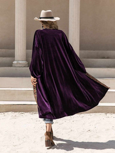 Embroidered Open Front Long Sleeve Cardigan - Love Salve 