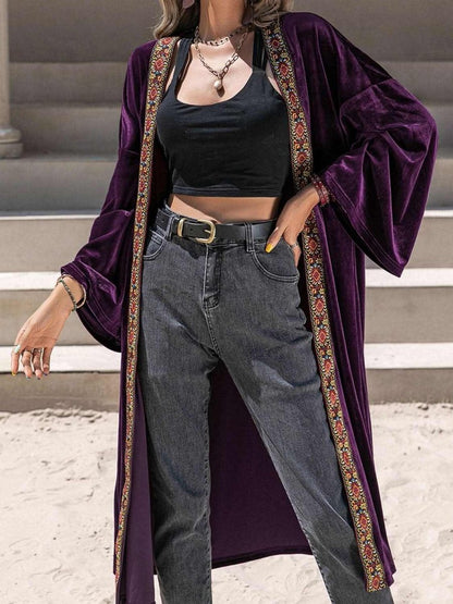 Embroidered Open Front Long Sleeve Cardigan - Love Salve 