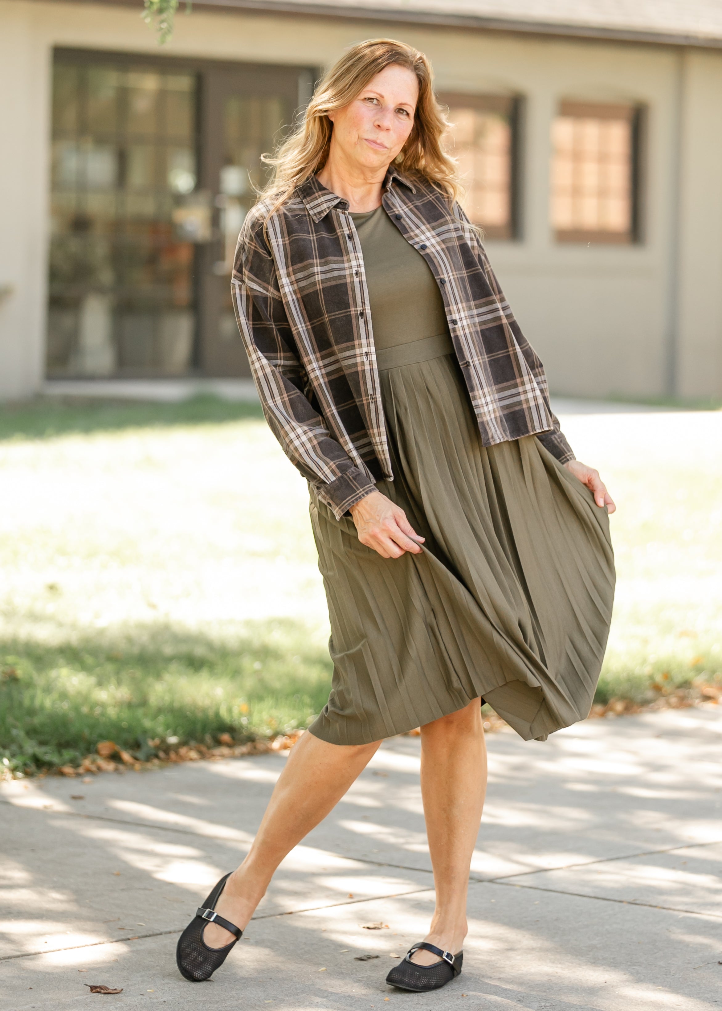 Emersyn Pleated Midi Dress Inherit Co.