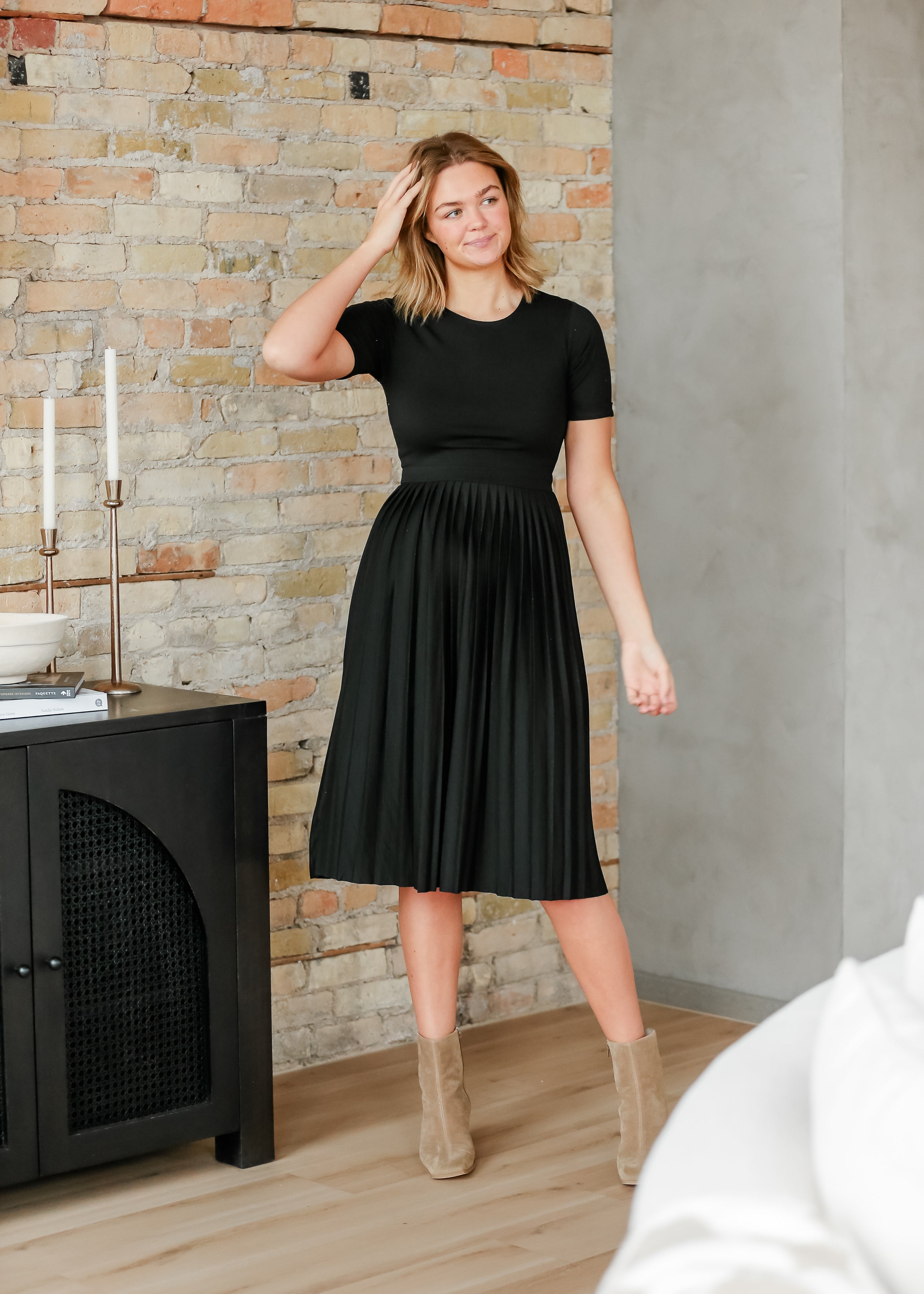 Emersyn Pleated Midi Dress Inherit Co.