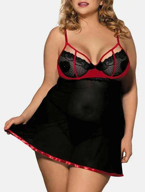 Mesh Elegance Plus-Size Babydoll & G-String Set - Love Salve 