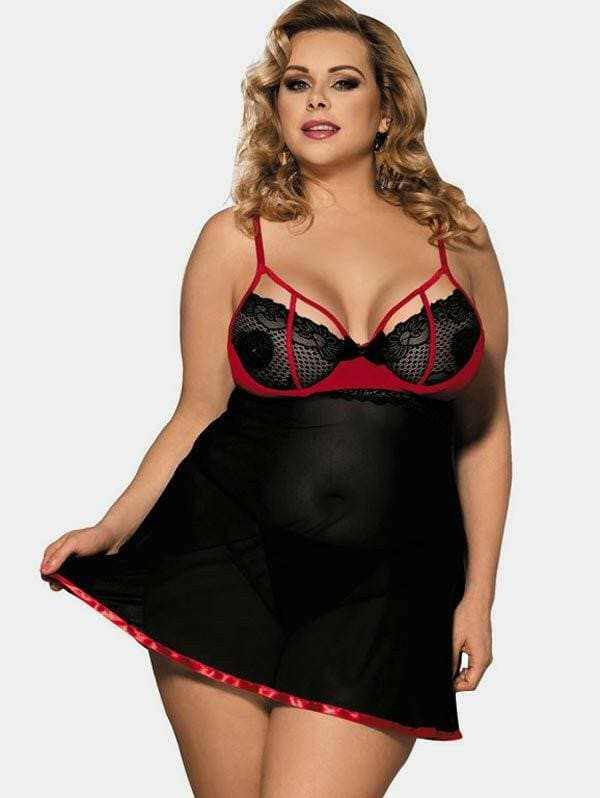 Mesh Elegance Plus-Size Babydoll & G-String Set - Love Salve 