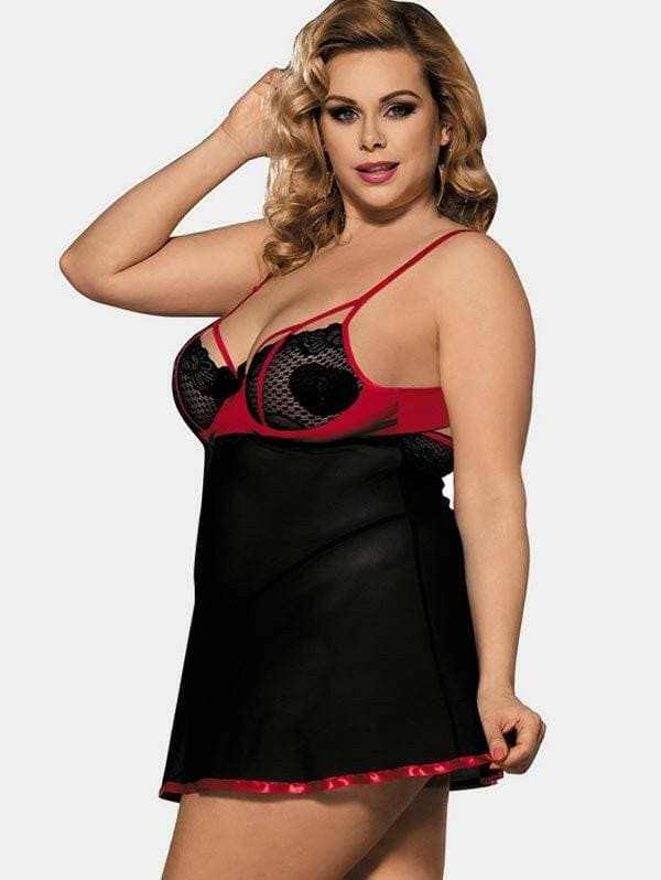 Mesh Elegance Plus-Size Babydoll & G-String Set - Love Salve 