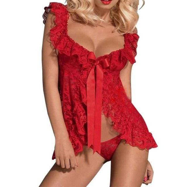 Seductive Lace Nightwear Set with G-string - Premium Homewear Ensemble for Women - Love Salve 