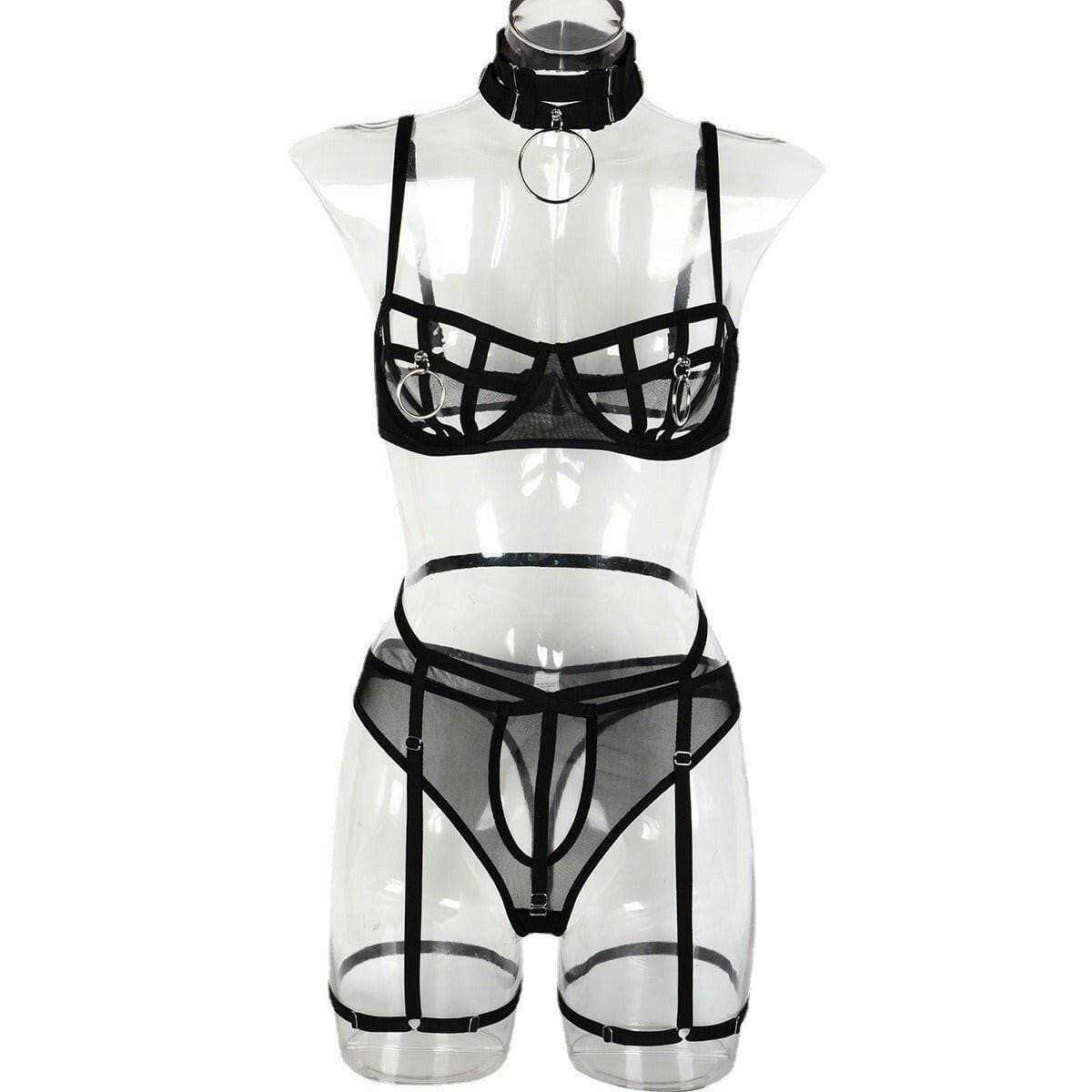 Luxurious Handmade Sheer Polyester Lingerie Set with Neck Fastening - Love Salve 