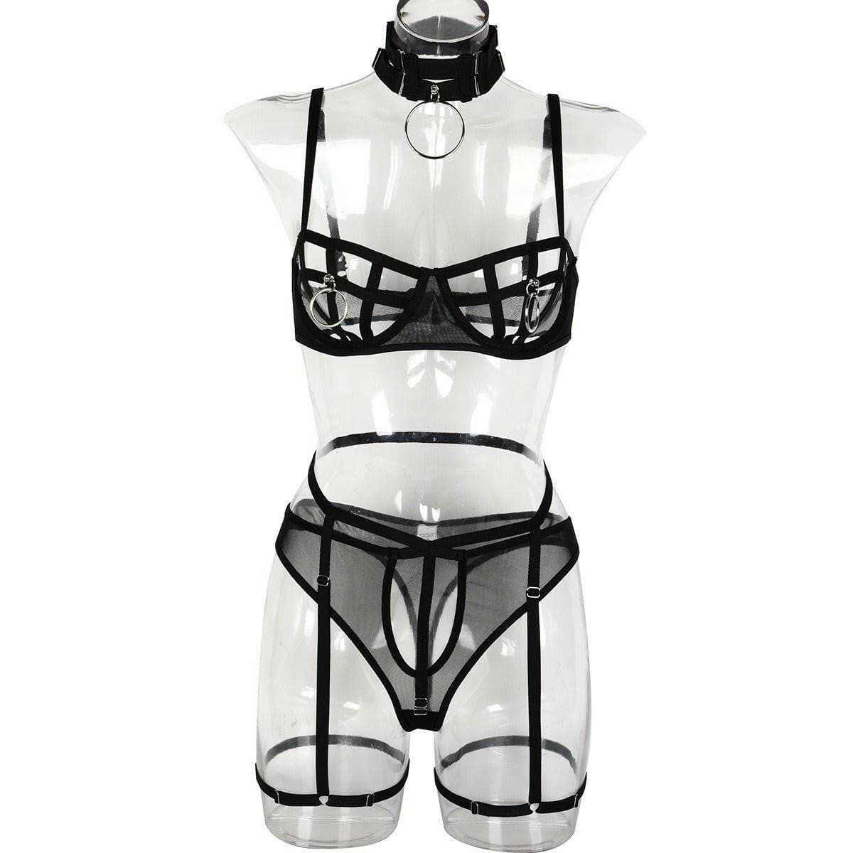 Luxurious Handmade Sheer Polyester Lingerie Set with Neck Fastening - Love Salve 