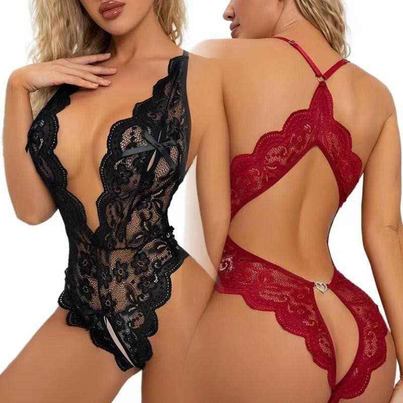 Seductive Lace Open-Back Bodysuit for Women - Love Salve 