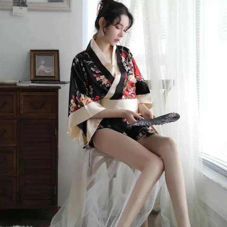 Sensual Japanese Kimono Lace Bathrobe - Elegant Nightwear for Women - Love Salve 