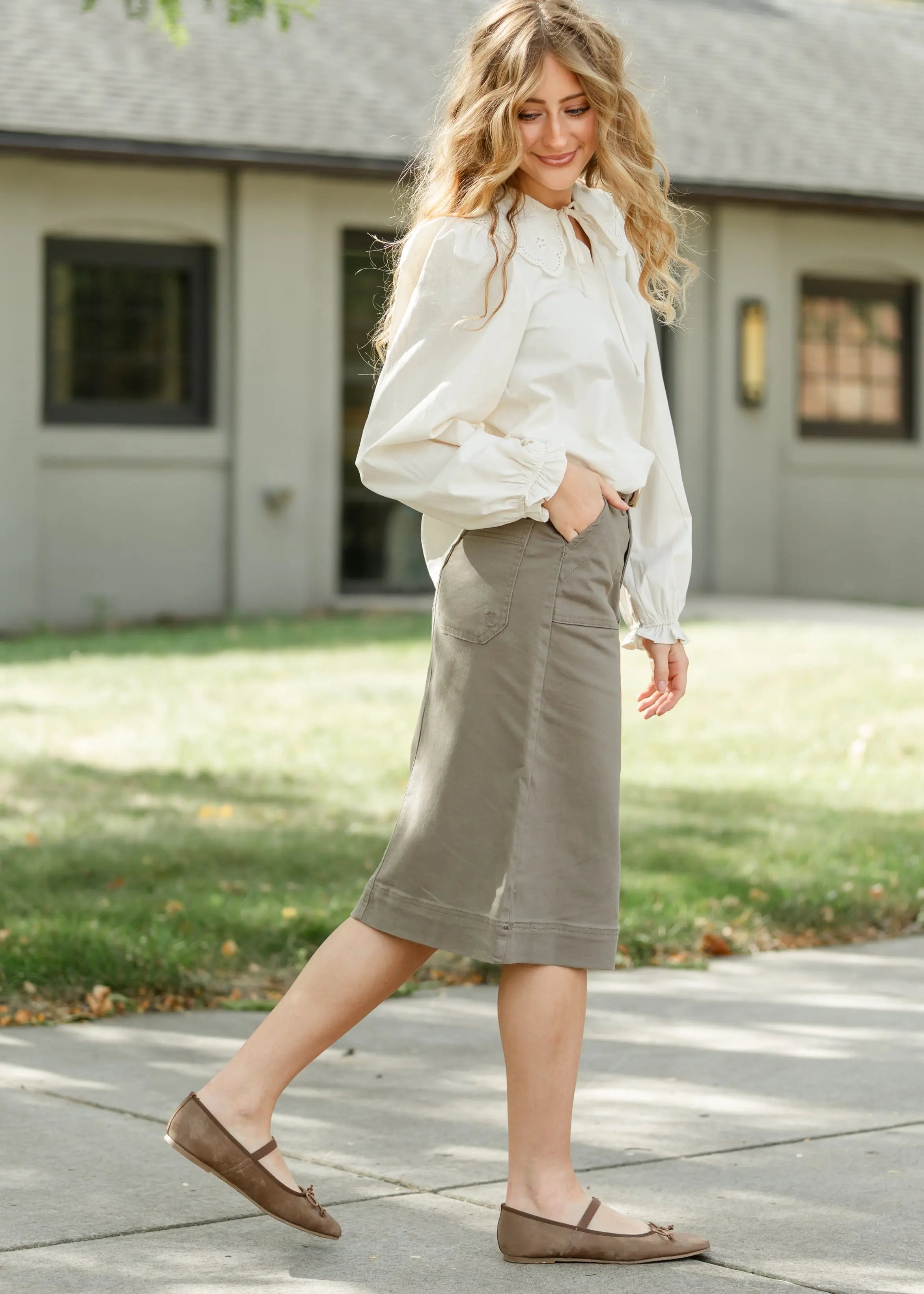 Erica Cotton Twill Midi Skirt Inherit Co.