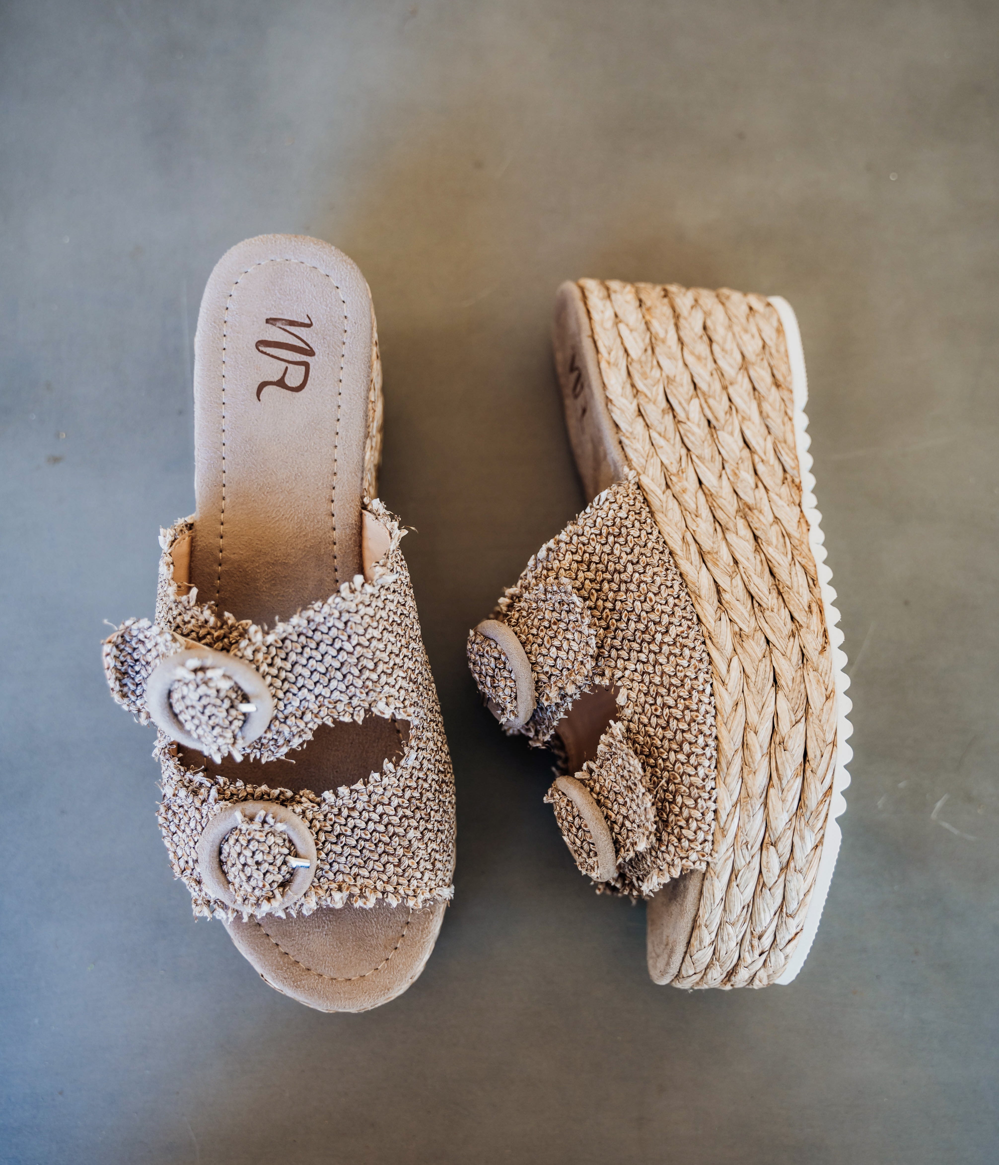 Eriwen Buckle Wedge Sandal Taupe With Adjustable Straps Naughty Monkey