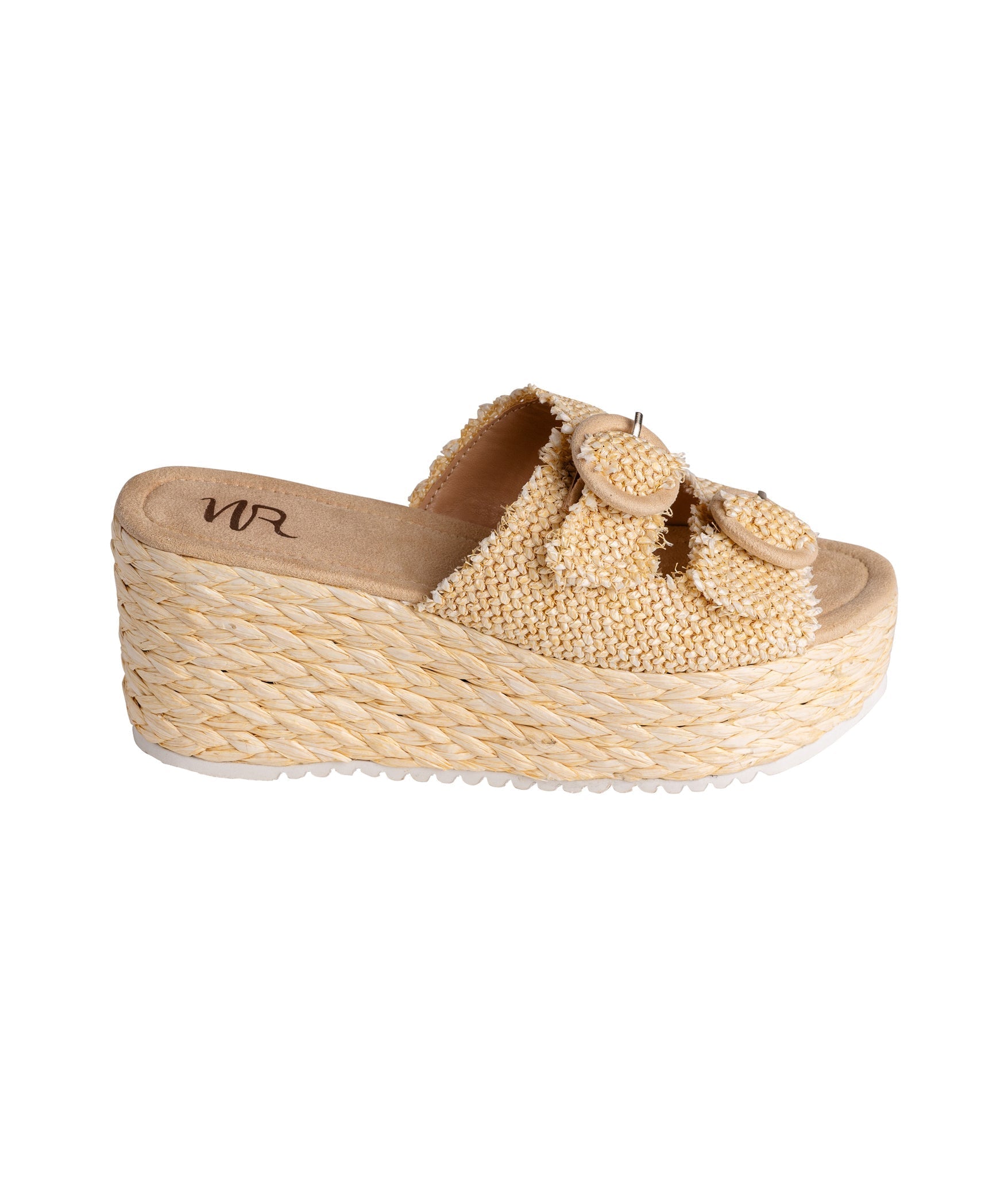 Eriwen Buckle Wedge Sandals Cream Adjustable Straps All Day Naughty Monkey