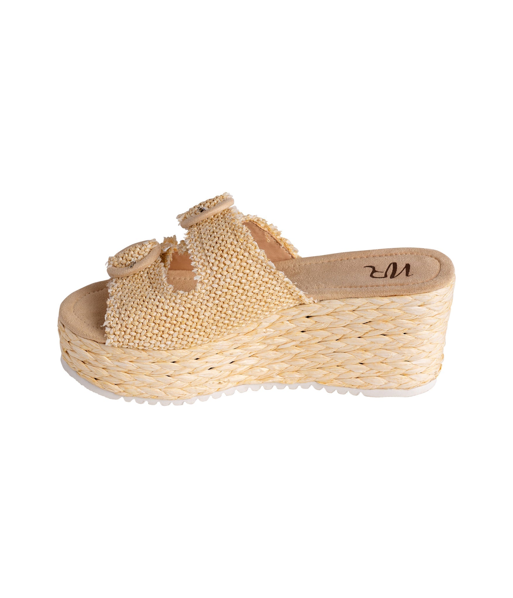 Eriwen Buckle Wedge Sandals Cream Adjustable Straps All Day Naughty Monkey