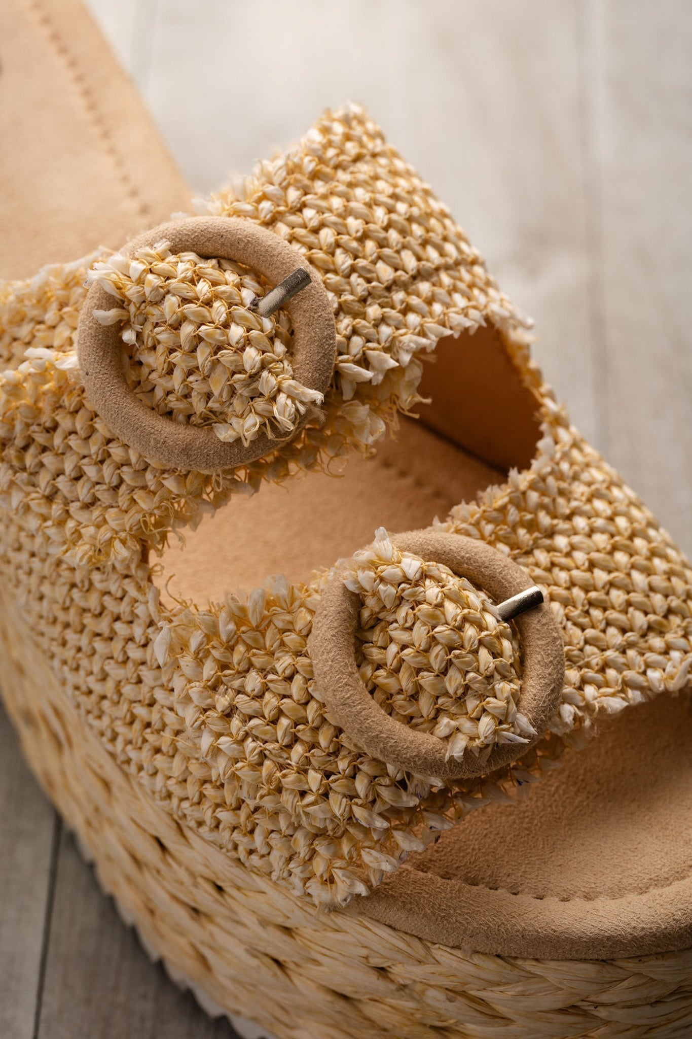 Eriwen Buckle Wedge Sandals Cream Adjustable Straps All Day Naughty Monkey