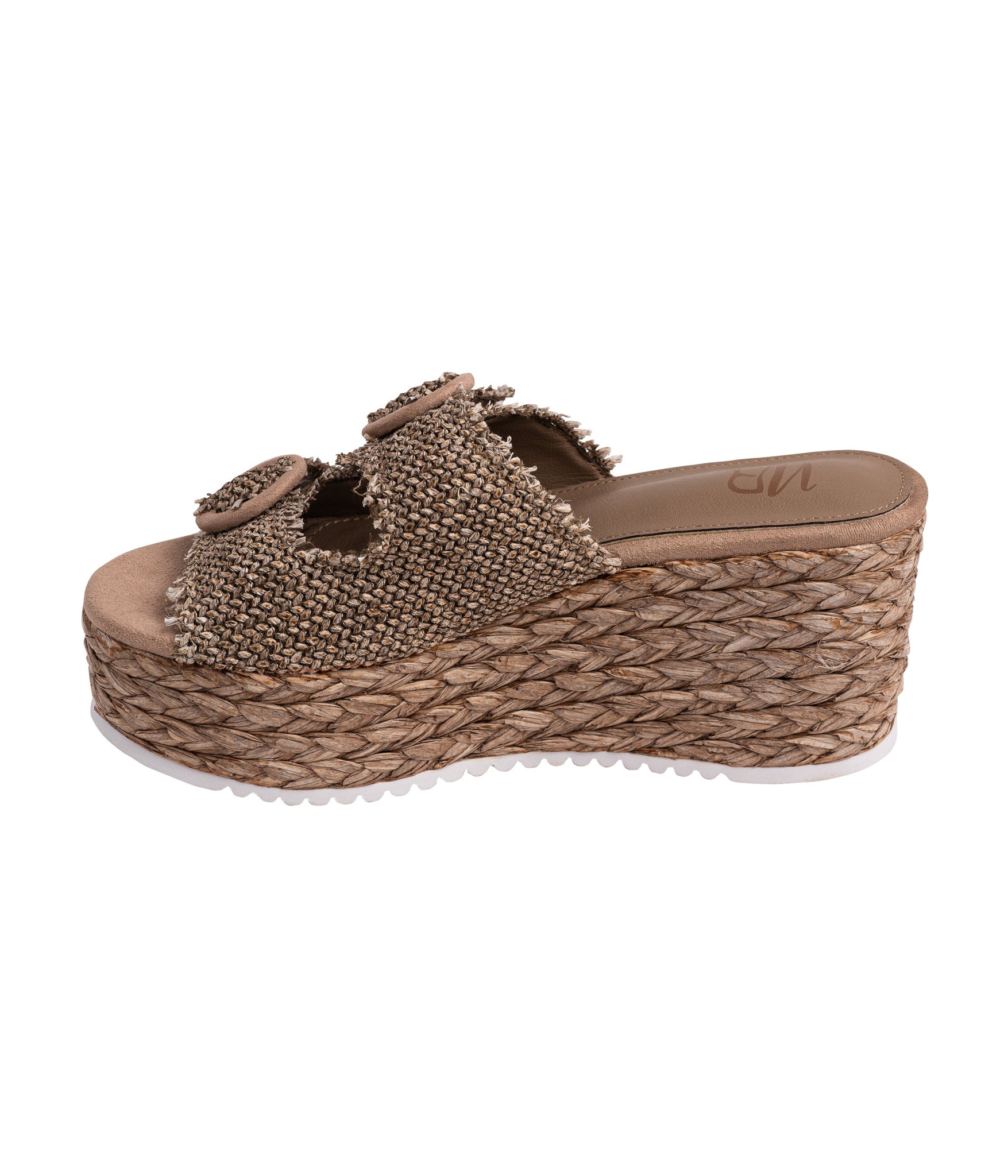 Eriwen Buckle Wedge Sandal Taupe With Adjustable Straps Naughty Monkey