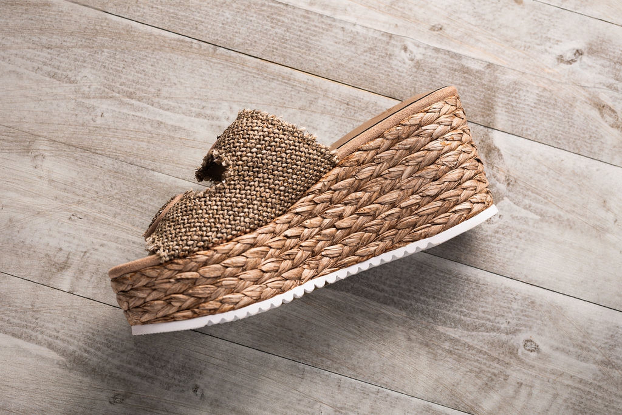 Eriwen Buckle Wedge Sandal Taupe With Adjustable Straps Naughty Monkey