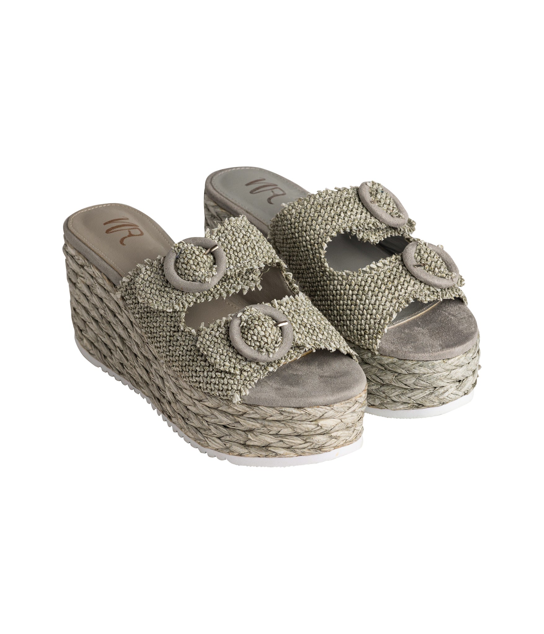 Eriwen Buckle Wedge Teal Sandal Adjustable Dual Straps Naughty Monkey