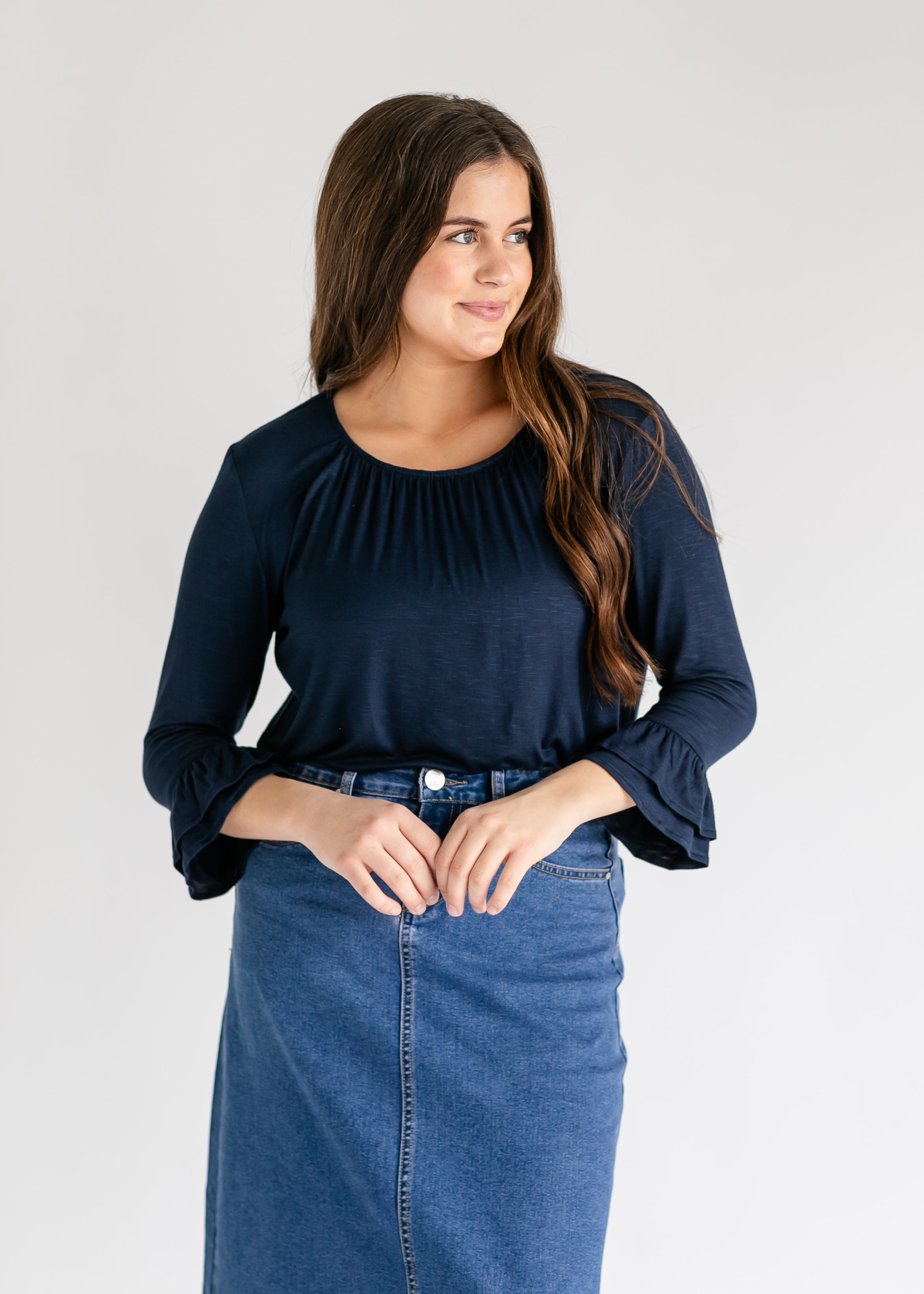 Essential Ruffled 3/4 Sleeve Top Inherit Co.