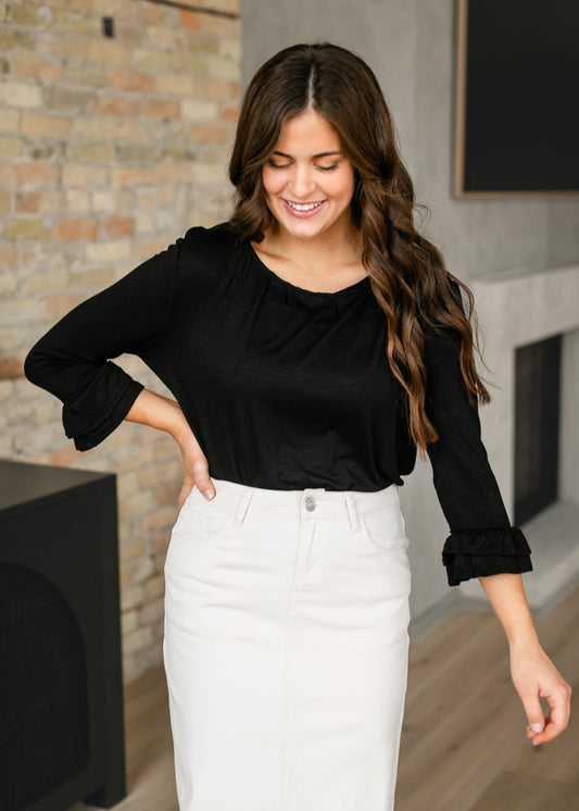Essential Ruffled 3/4 Sleeve Top Inherit Co.
