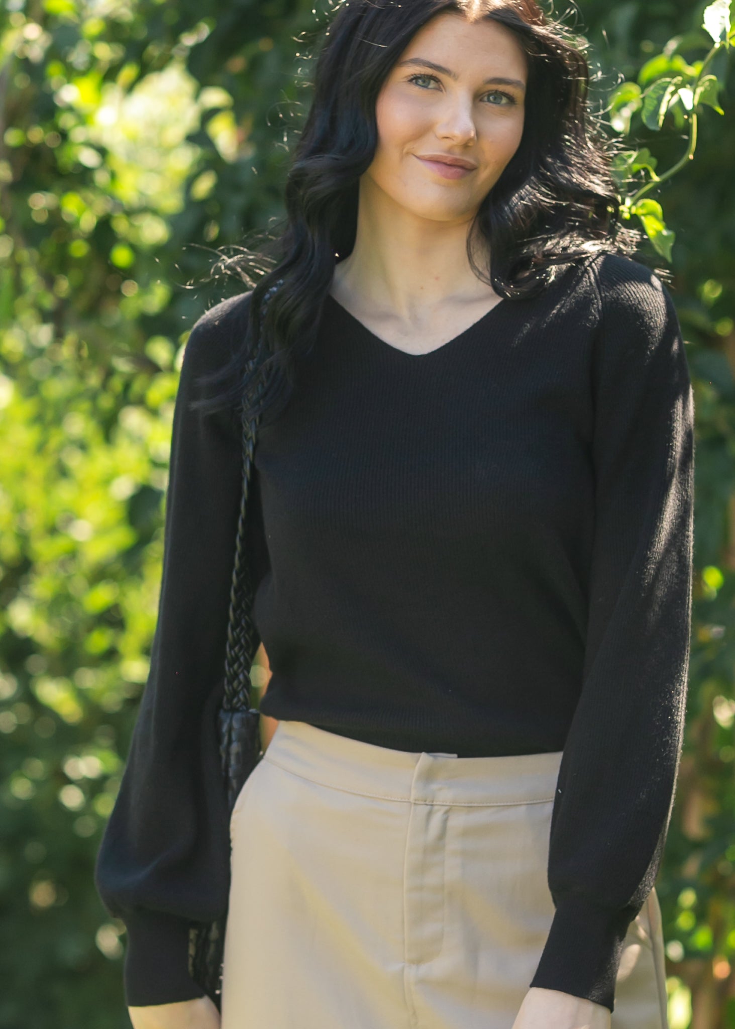 Essential V Neck Balloon Sleeve Sweater For Women Online Inherit Co.