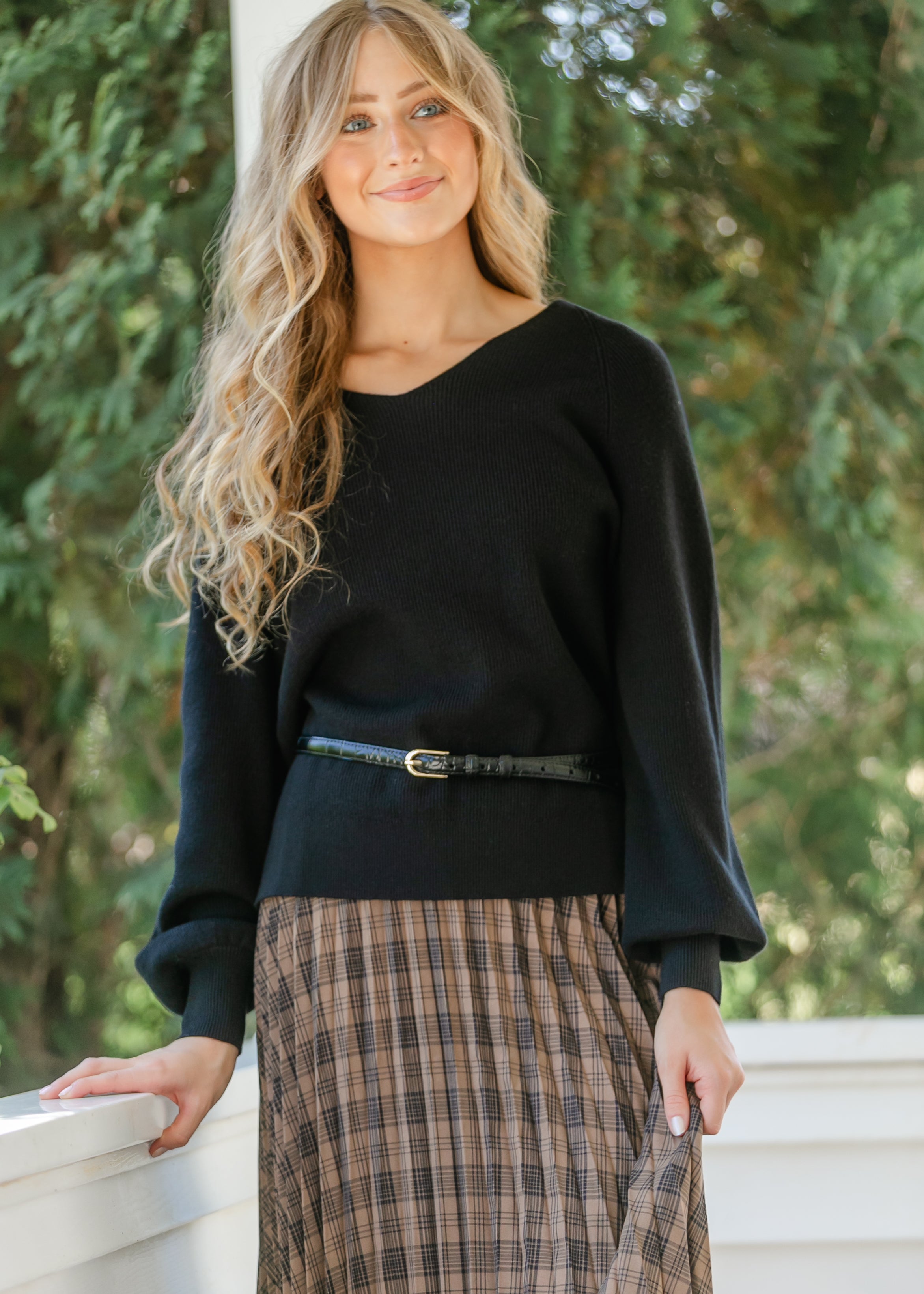 Essential V Neck Balloon Sleeve Sweater For Women Online Inherit Co.