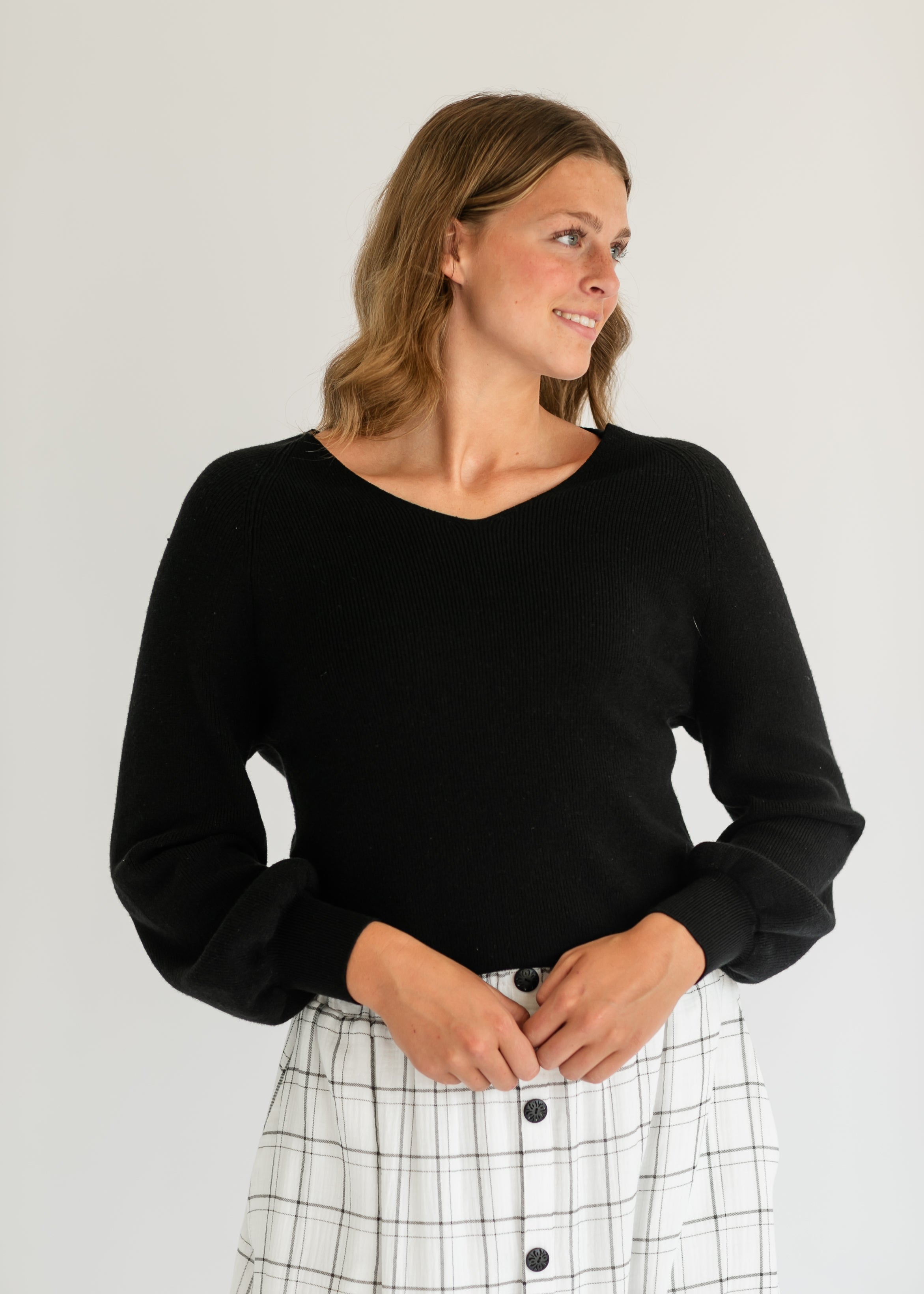 Essential V Neck Balloon Sleeve Sweater For Women Online Inherit Co.