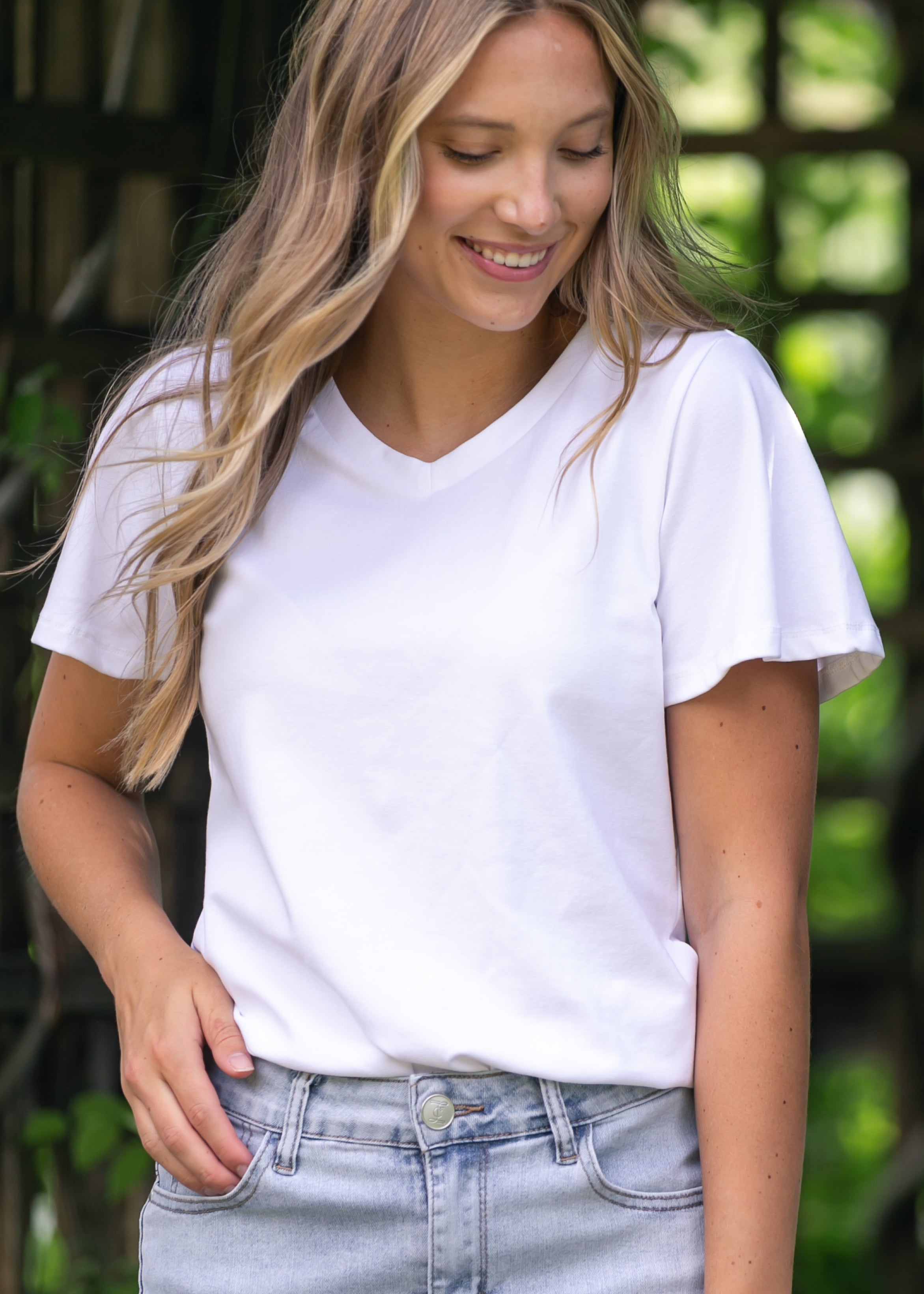 Essential V-neck Flutter Sleeve Top Inherit Co.