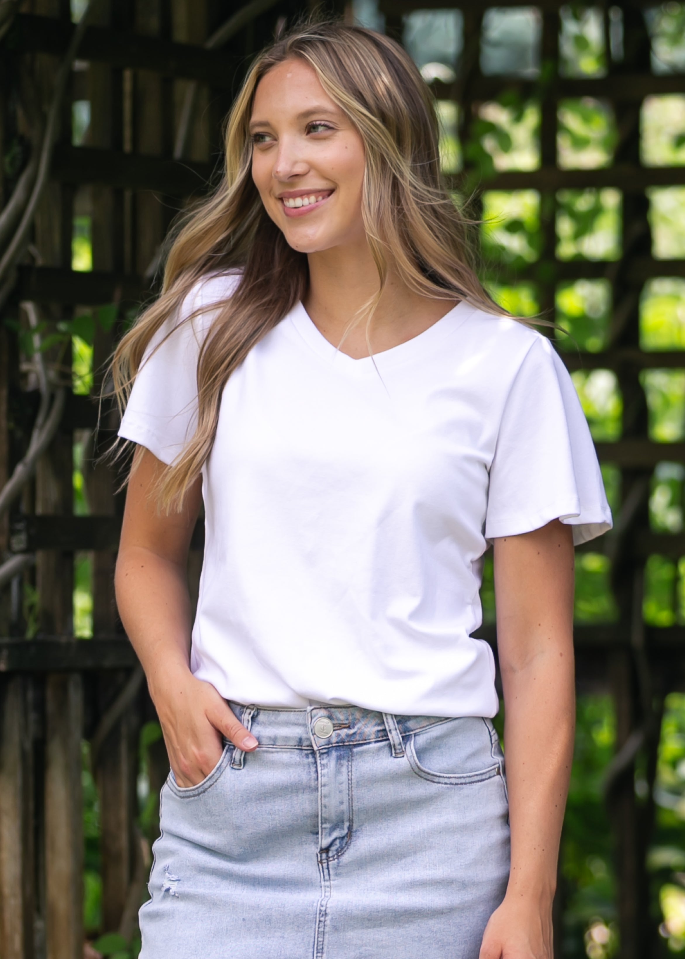 Essential V-neck Flutter Sleeve Top Inherit Co.