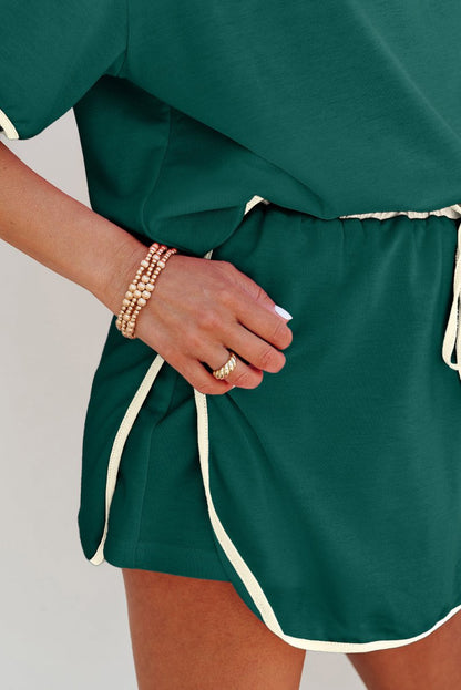 Evergreen Colorblock Edge Drop Shoulder T Shirt and Skort Set - Love Salve 