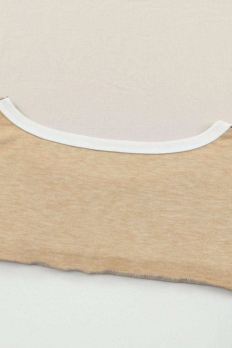 Exposed Seam Contrast Round Neck Long Sleeve Top - Love Salve 