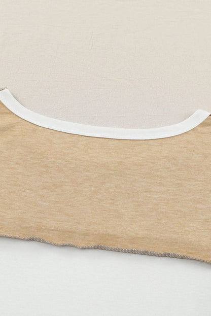Exposed Seam Contrast Round Neck Long Sleeve Top - Love Salve 