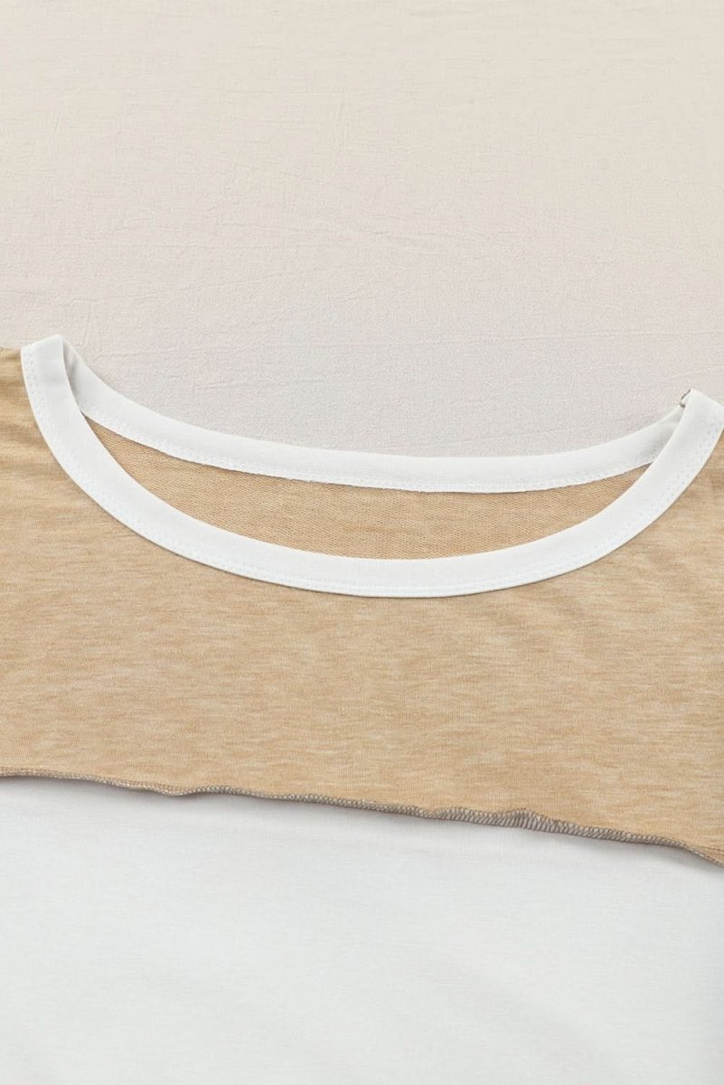 Exposed Seam Contrast Round Neck Long Sleeve Top - Love Salve 