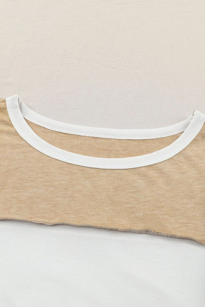 Exposed Seam Contrast Round Neck Long Sleeve Top - Love Salve 