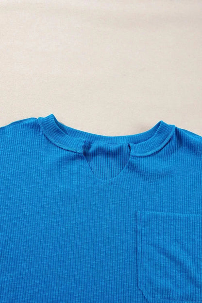Exposed Seam Notched Long Sleeve Blouse - Love Salve 
