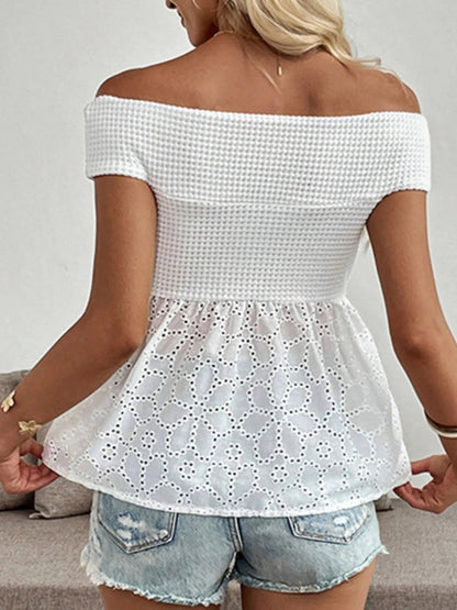 Eyelet Cutout Off - Shoulder Blouse - Love Salve